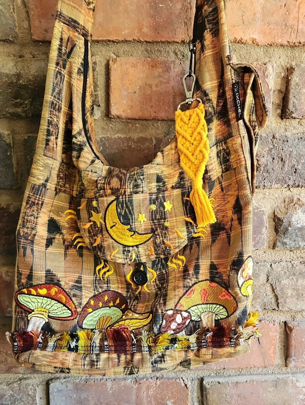 Funky Bohemian Embroidered Magical Mushroom Garden Crossbody Bag